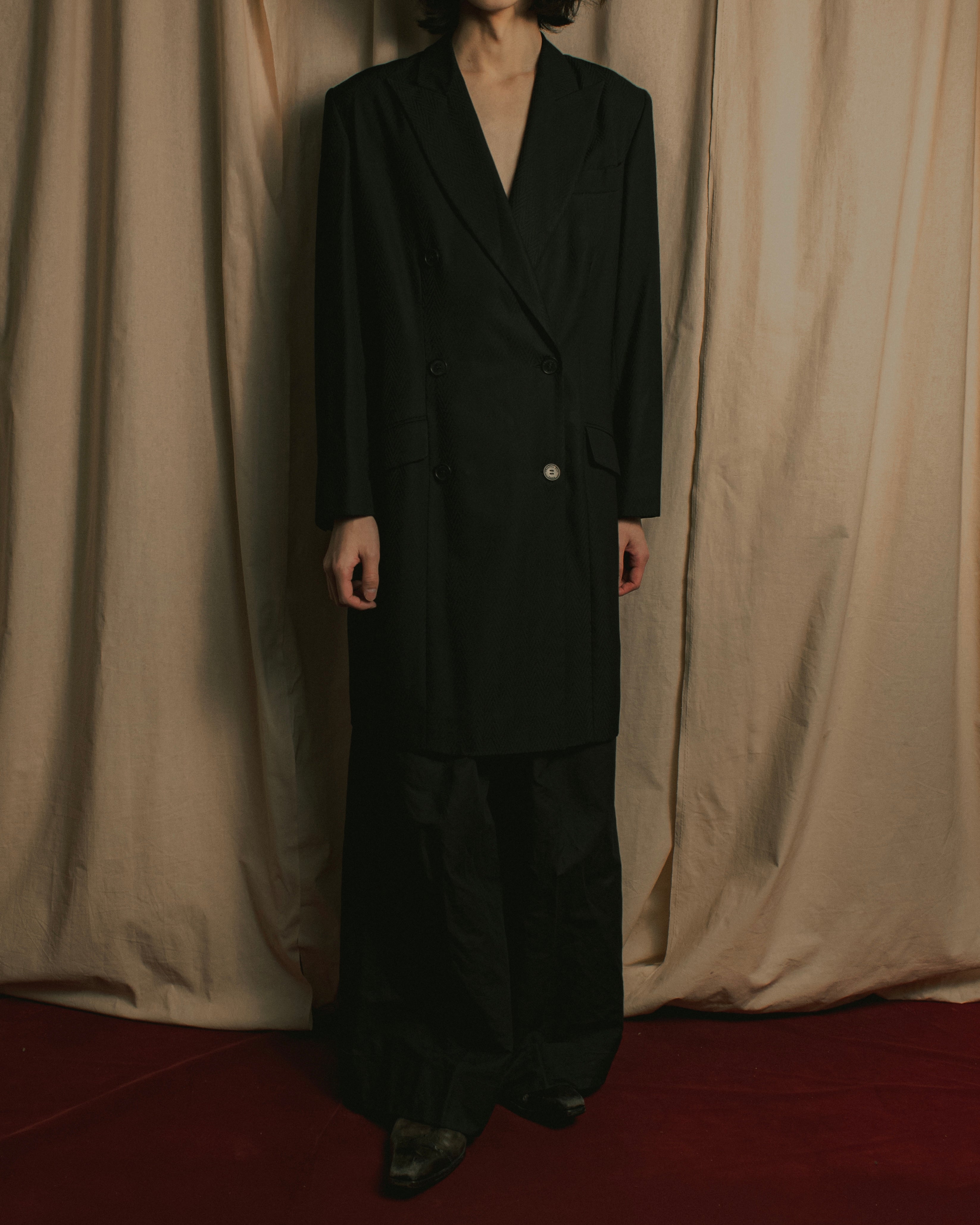 “Christian Dior” 90’s sculpted herringbone chester coat