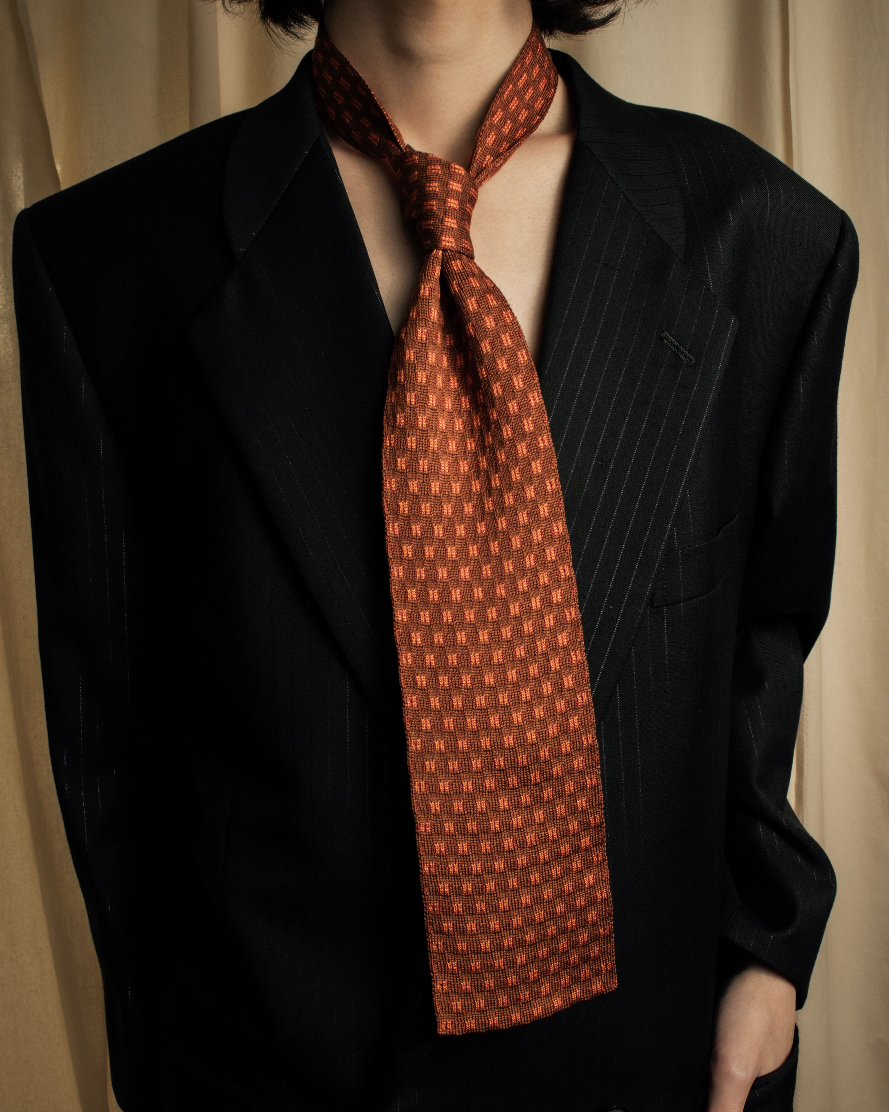 "HERMES" Mosaic dot knit silk neck tie