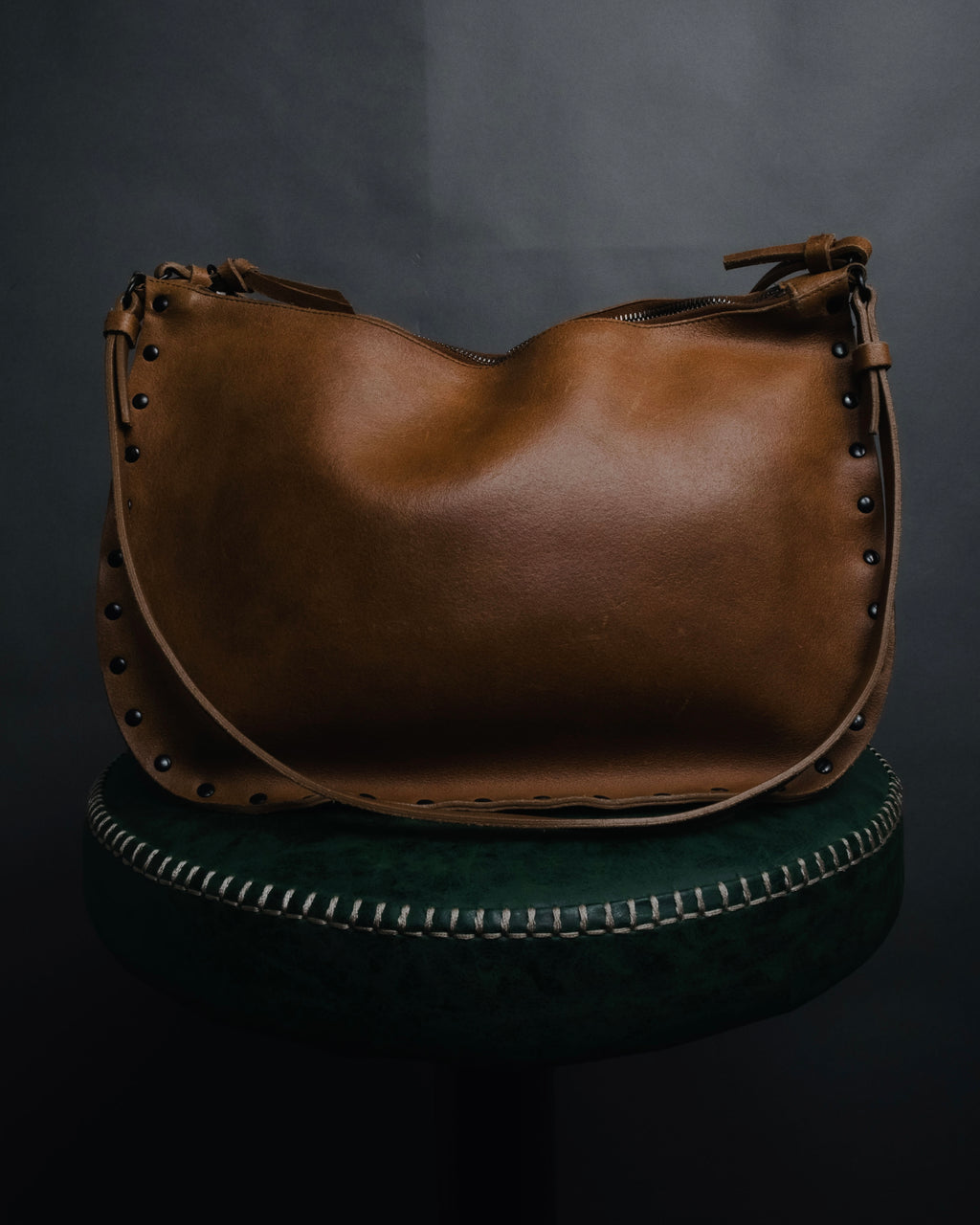 "miu miu" 90’s-00’s Studded raw edge leather hobo bag