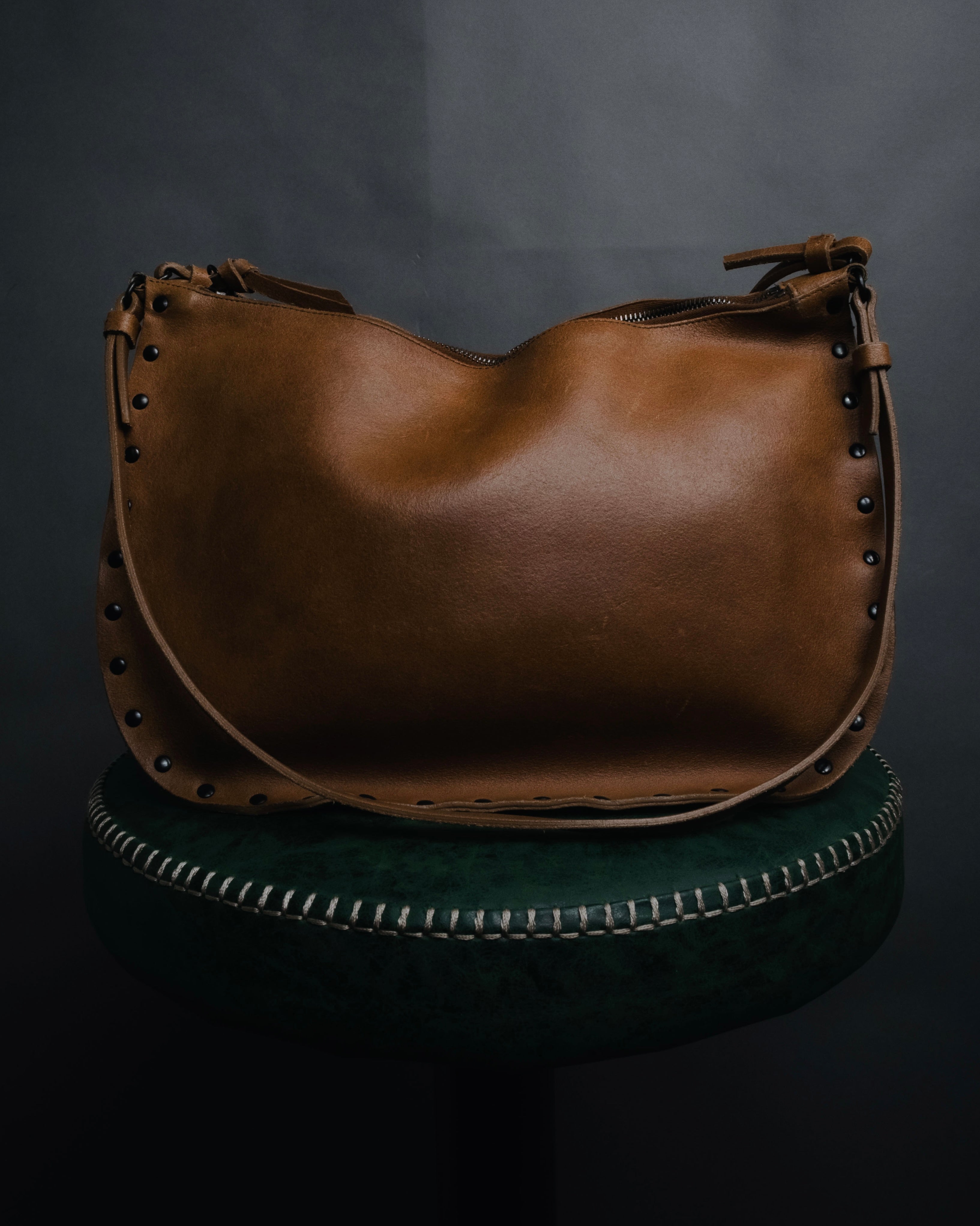 "miu miu" 90’s-00’s Studded raw edge leather hobo bag