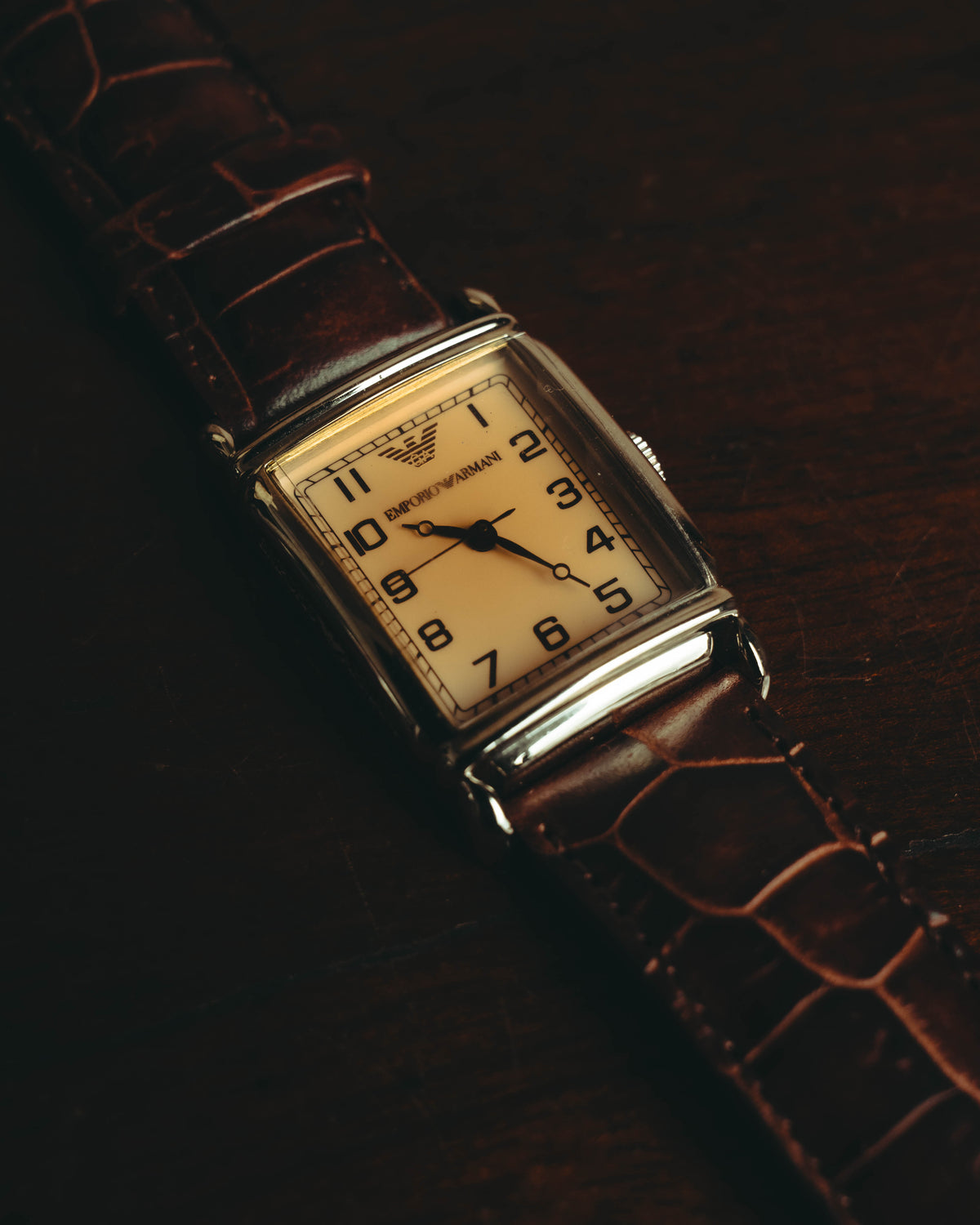 “EMPORIO ARMANI” Late 90’s-early 10’s Art deco rectangular leather strap watch