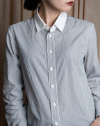 "YVES SAINT LAURENT" Fine pitch stripe pattern clerical design shirt