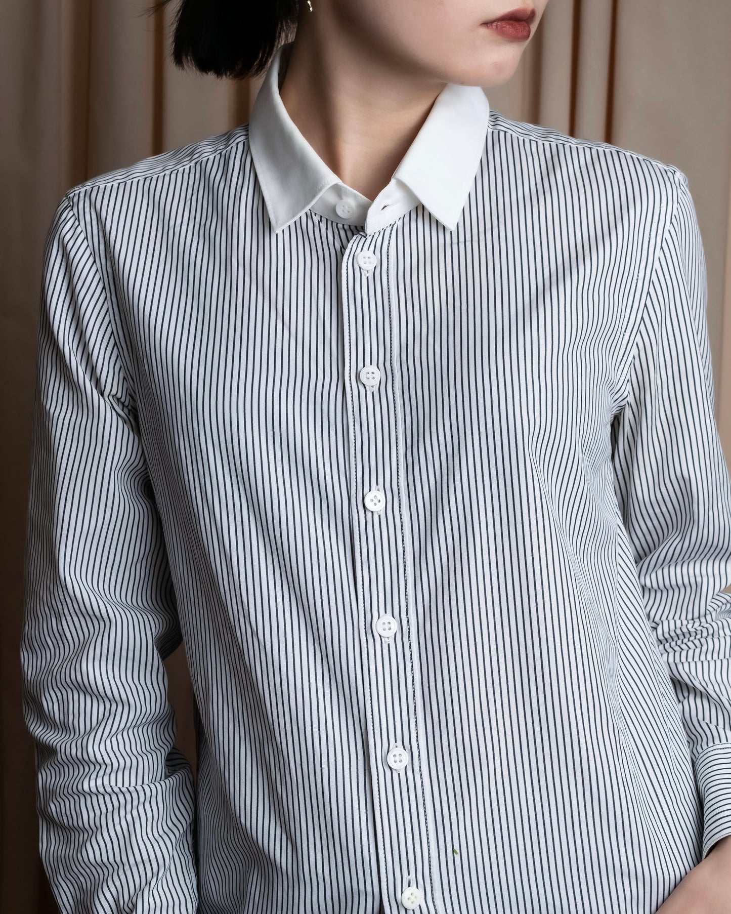 "YVES SAINT LAURENT" Fine pitch stripe pattern clerical design shirt