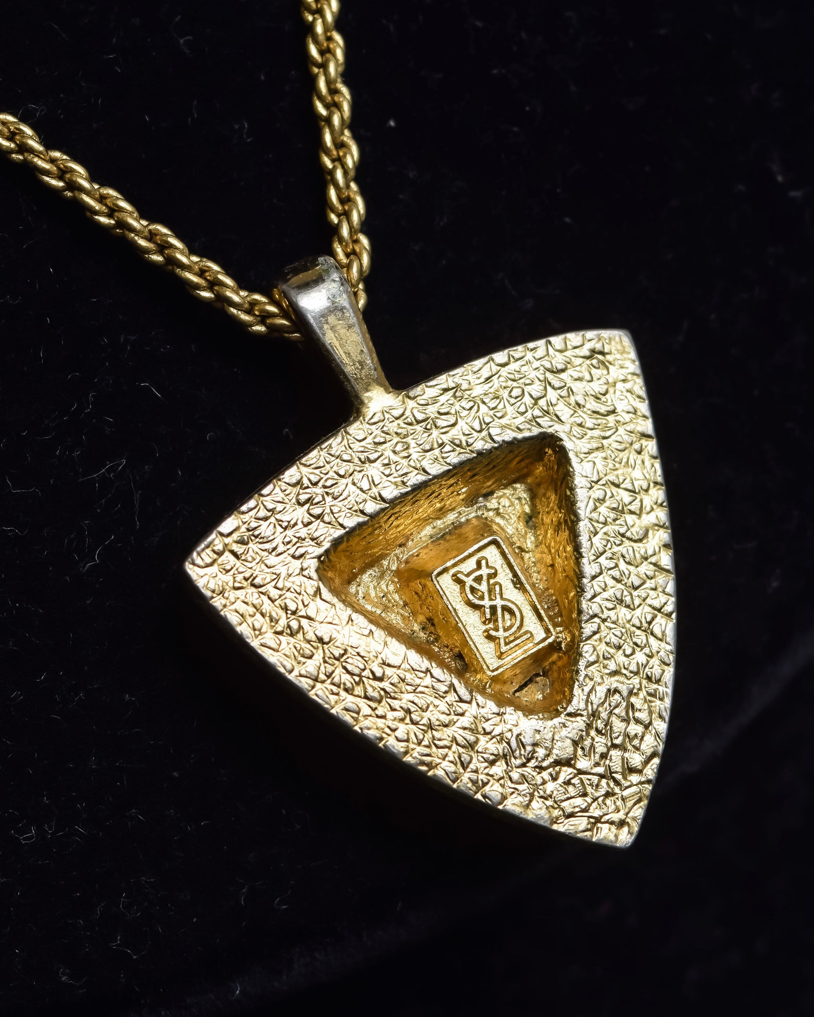 "YVES SAINT LAURENT" Triangle motif glass stone necklace