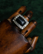 "CHANEL" 00AW Karl Lagerfeld period clear stone design logo engraved ring