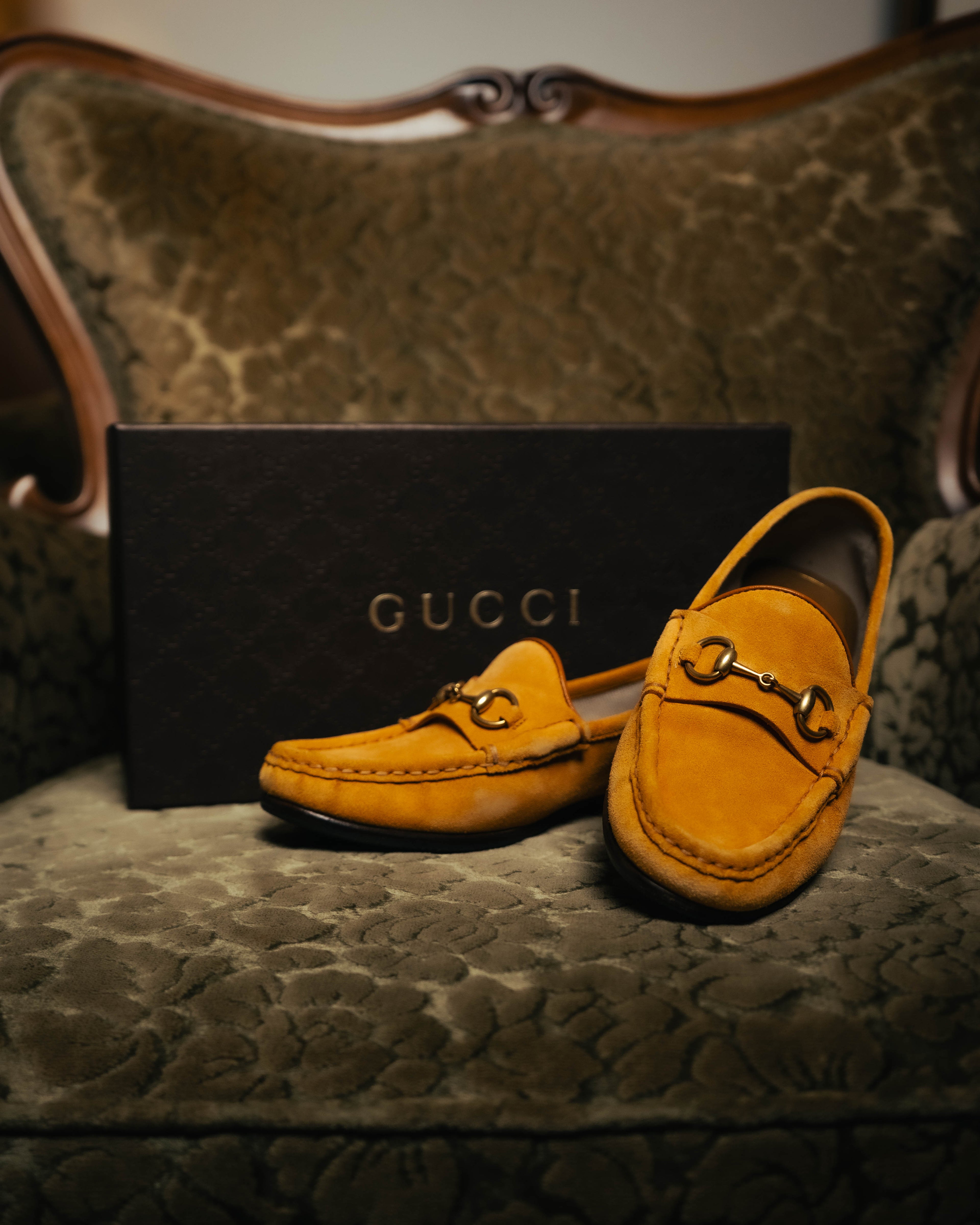 "GUCCI" 10's Camel suede horsebit loafers