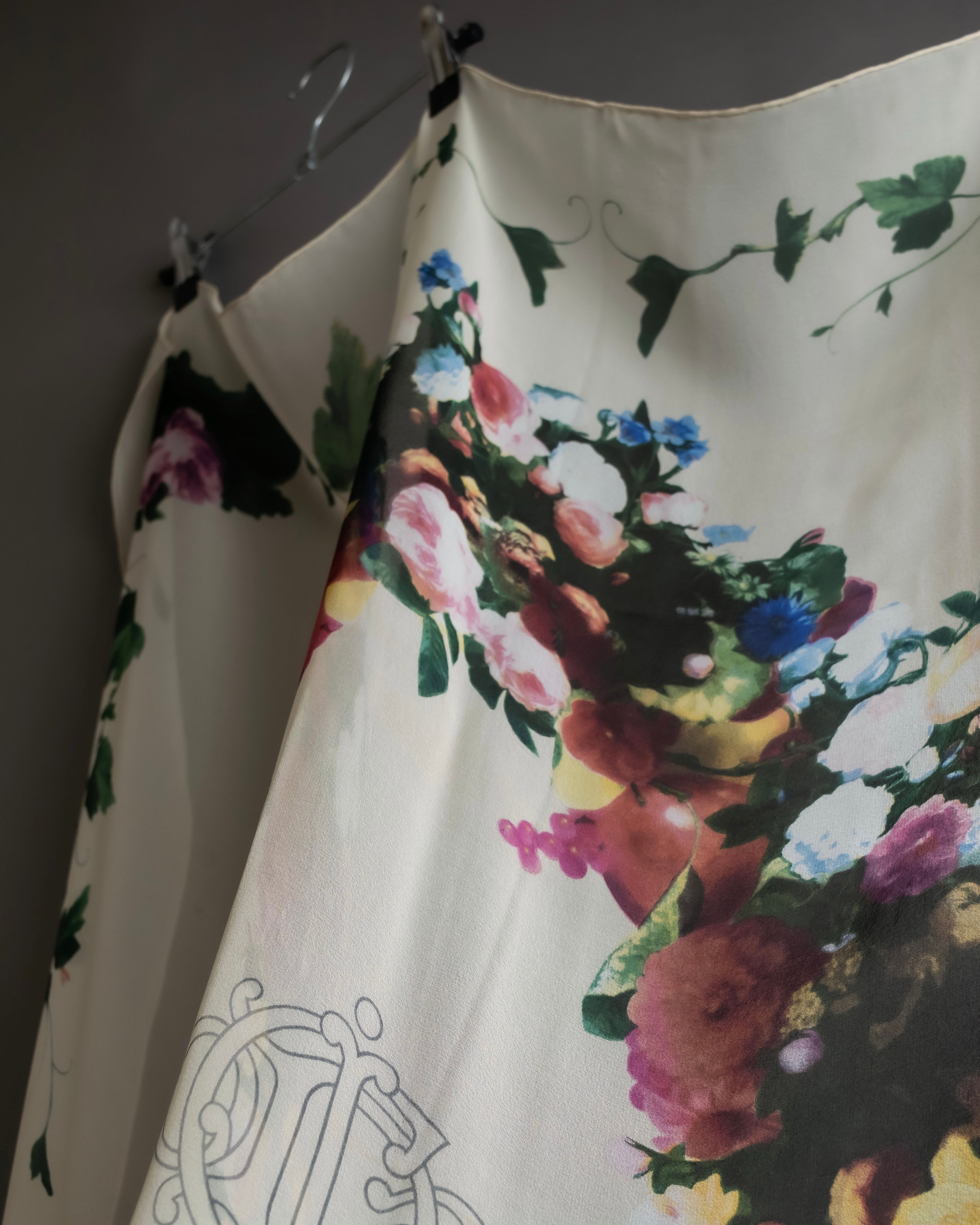 "Christian Dior" Wreath floral design silk scarf