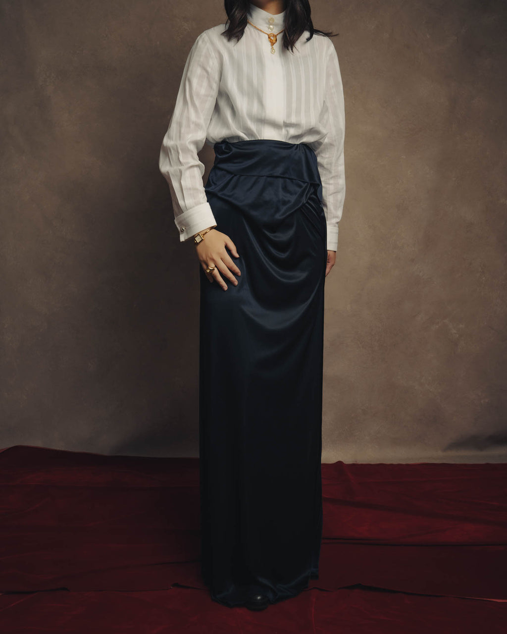 -SPECIAL– “Maison Martin Margiela” 12SS Draped satin maxi skirt
