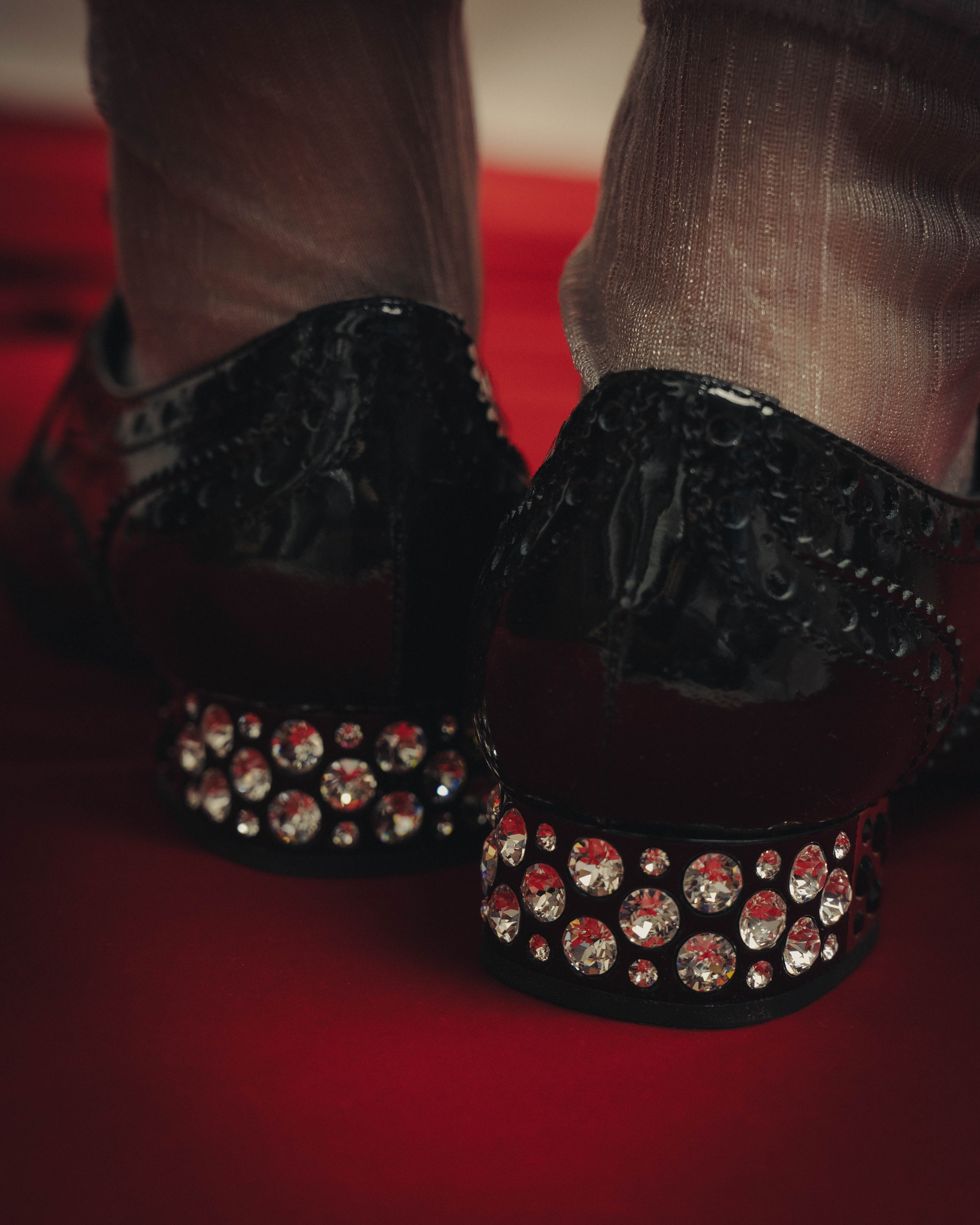 -SPECIAL- “Miu Miu” 2010’s Crystal embellished heel patent leather brogue shoes