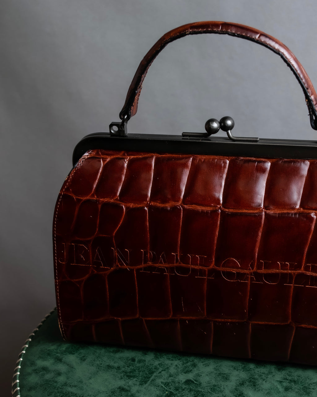 "JEAN PAUL GAULTIER" Logo engraved crocodile embossed 2way leather bag
