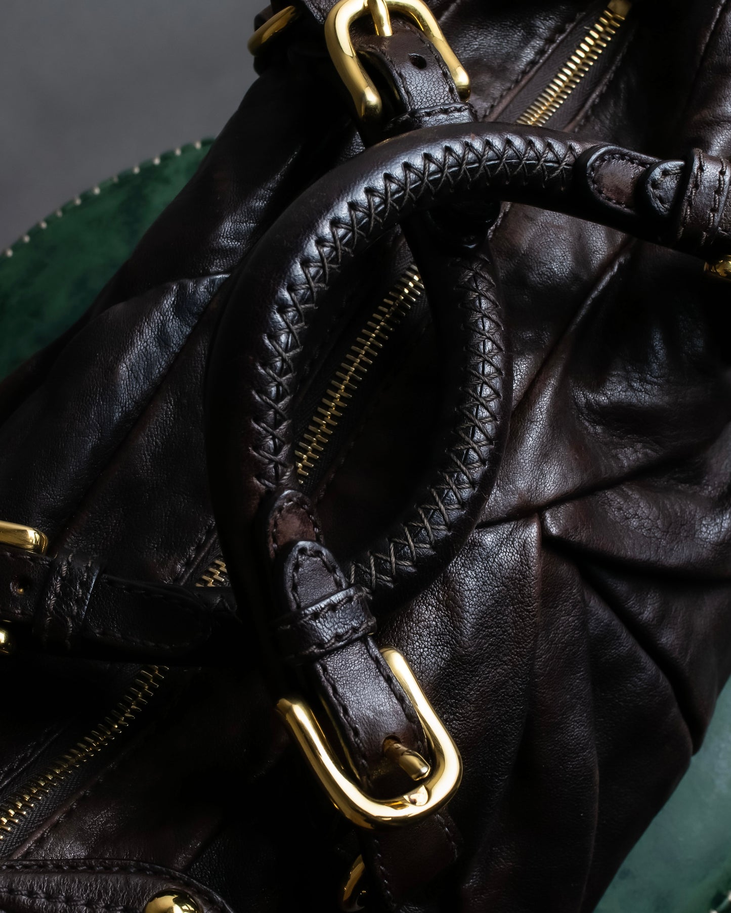 "MIU MIU" Pleated detail rounded boston grained leather 2way bag