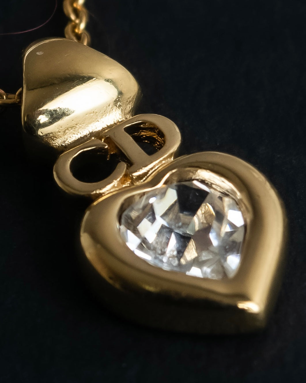 "Christian Dior" Heart motif zirconia gold pendant