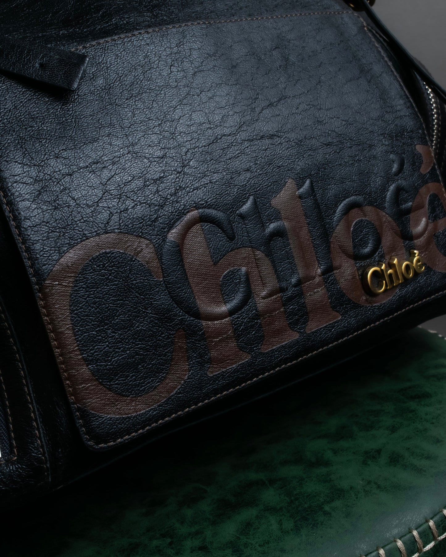 "Chloe" Eclipse series logo engraved leather tote bag