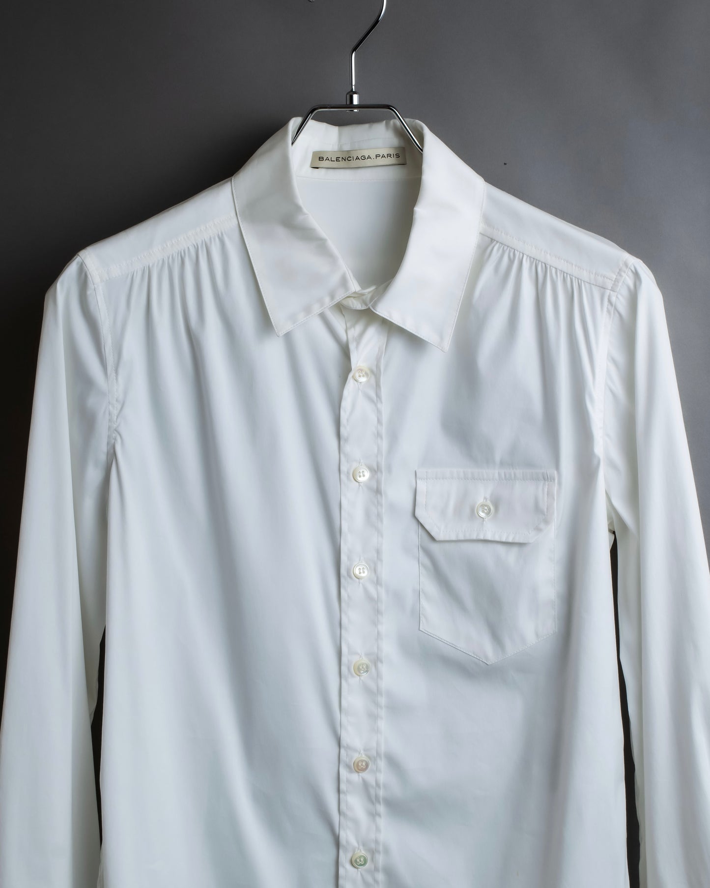 "BALENCIAGA" Gathered design box cut white shirt