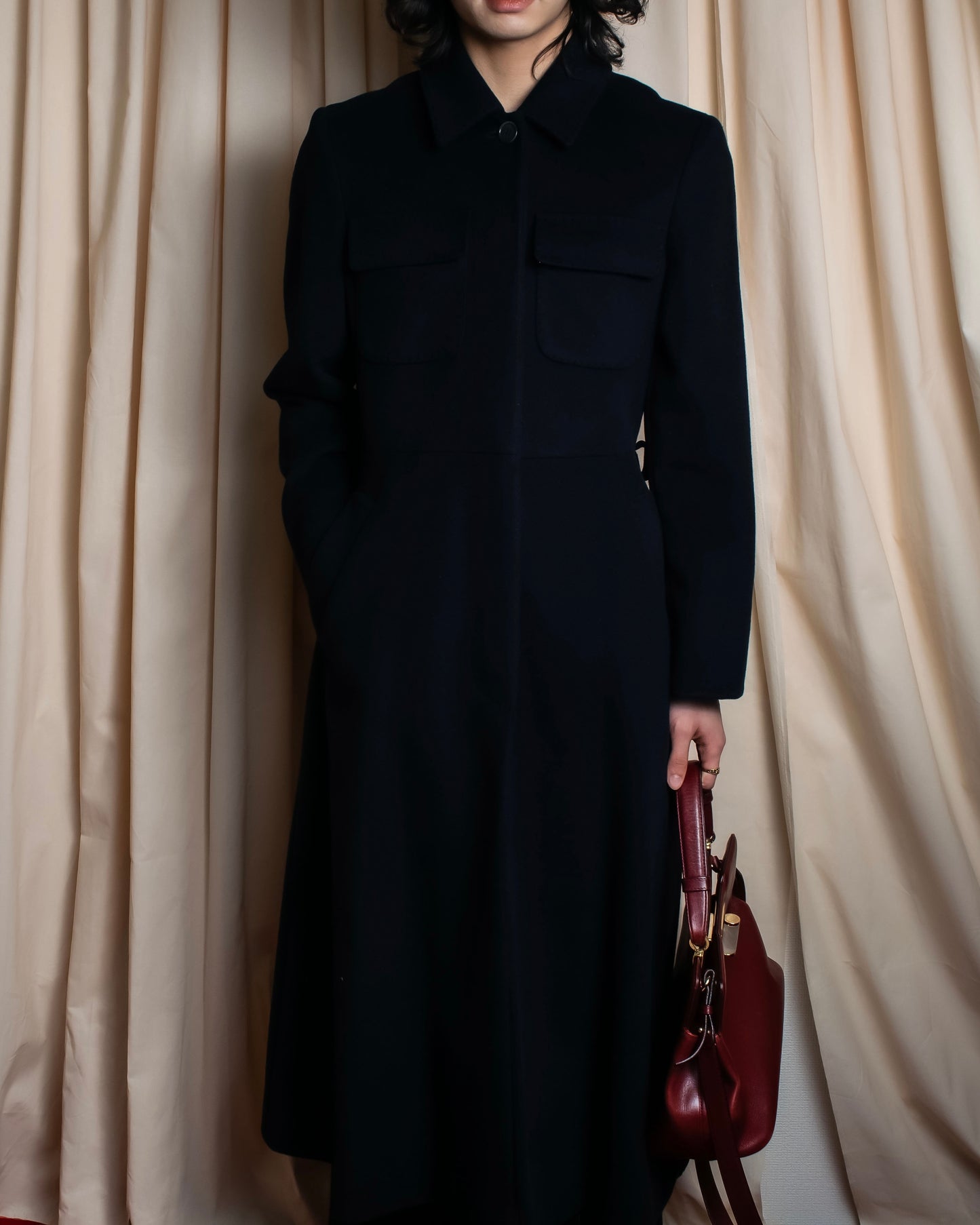 "Max Mara" Front pocket detail maxi length cashmere mix maxi length coat