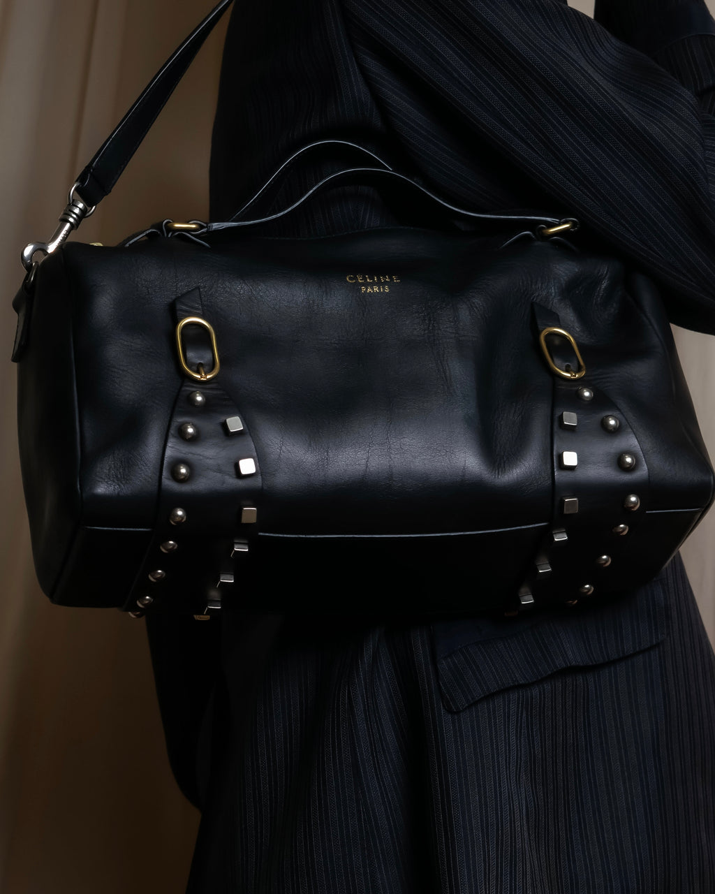 "CELINE" Various studs horizontal leather 2way bag