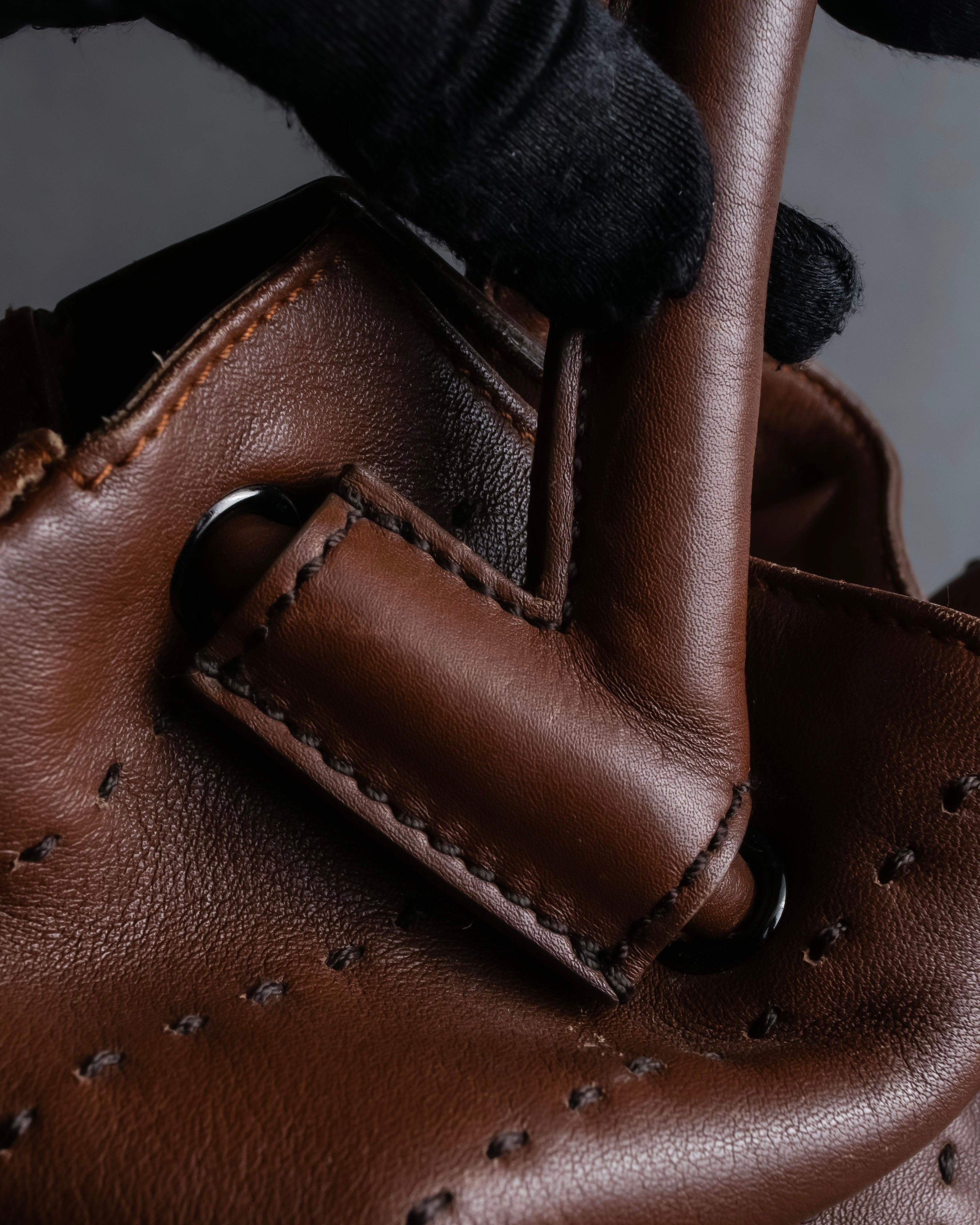 "Salvatore Ferragamo" Gathered stitch work design leather hand bag