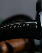 "PRADA" Logo engraved black round frame sunglasses