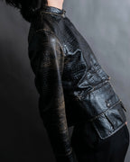 "CHANEL" Crocodile look synthetic leather jacket