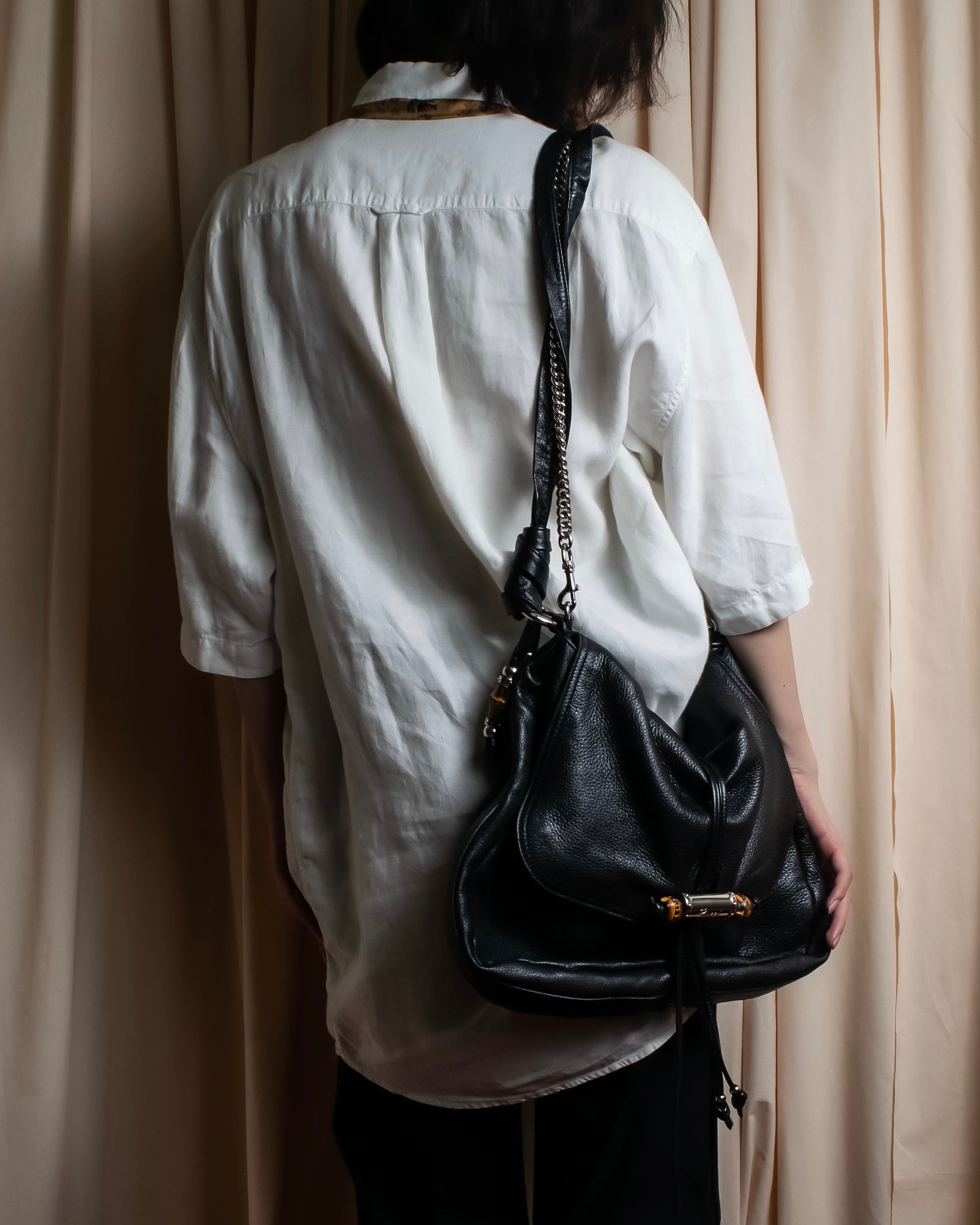 "GUCCI" Bamboo design combination chain shoulder leather bag