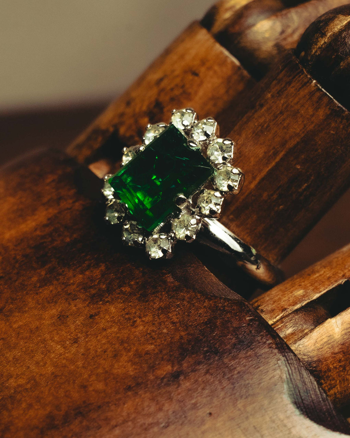 "Christian Dior" 70's-80's Emerald halo costume ring
