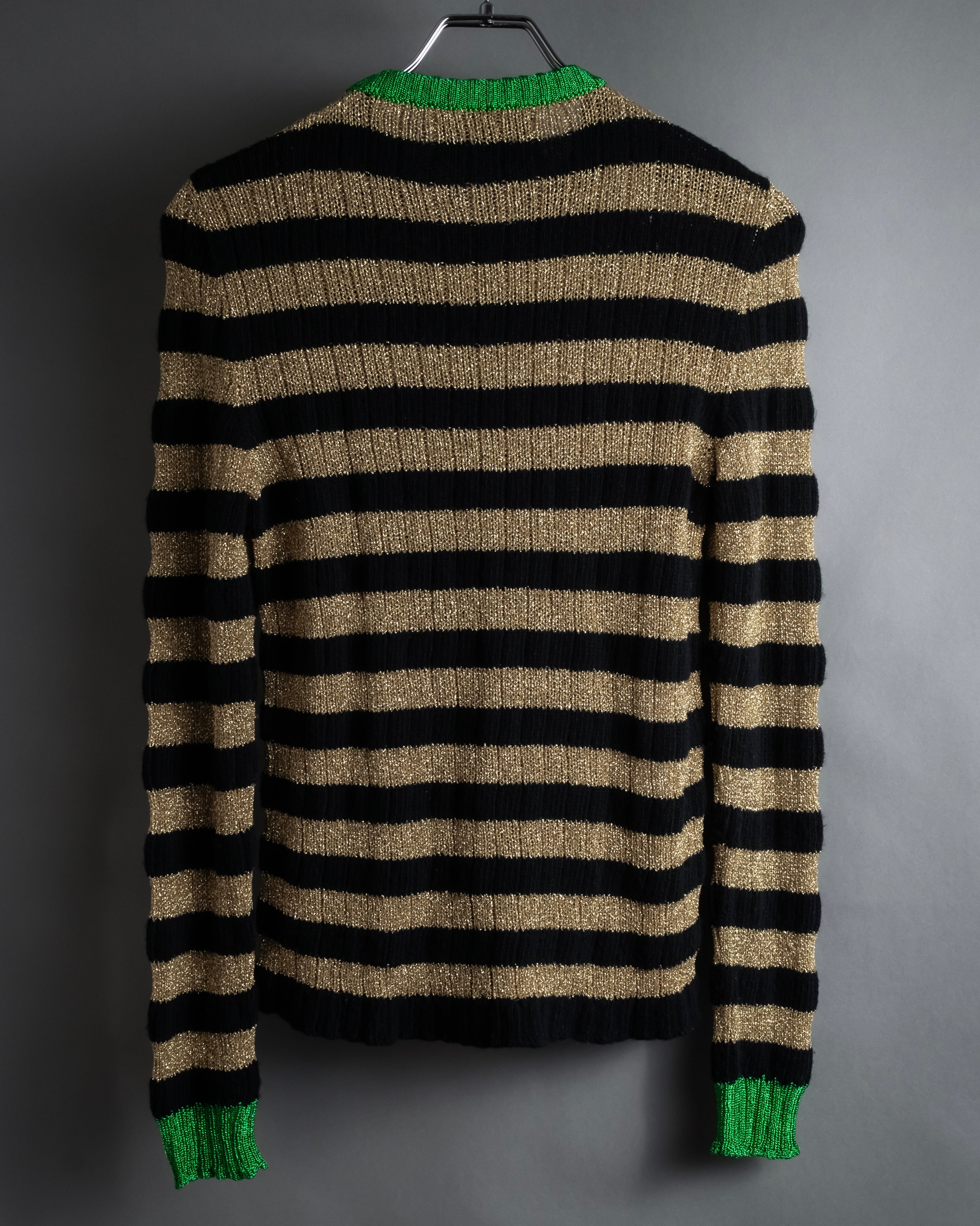 "GUCCI" 17-18aw striped lurex emblem knit sweater