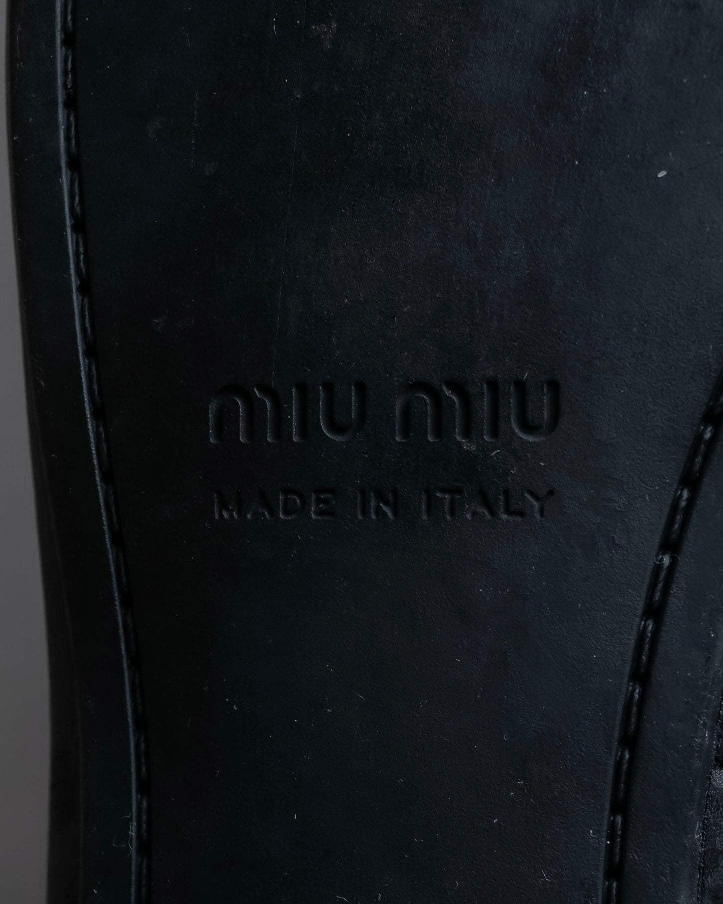 "MIU MIU" Gathered＆ribbon design zip-up leather long boots