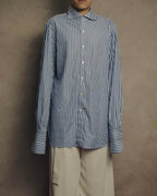 -MOOD MILLÉSIMES- 90’s-00’s vivid blue stripe wide-spread collar shirt