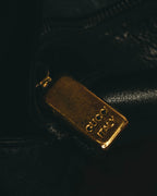 -SPECIAL- "Gucci" 80's Vintage tiger head leather draping shoulder bag with crest charm
