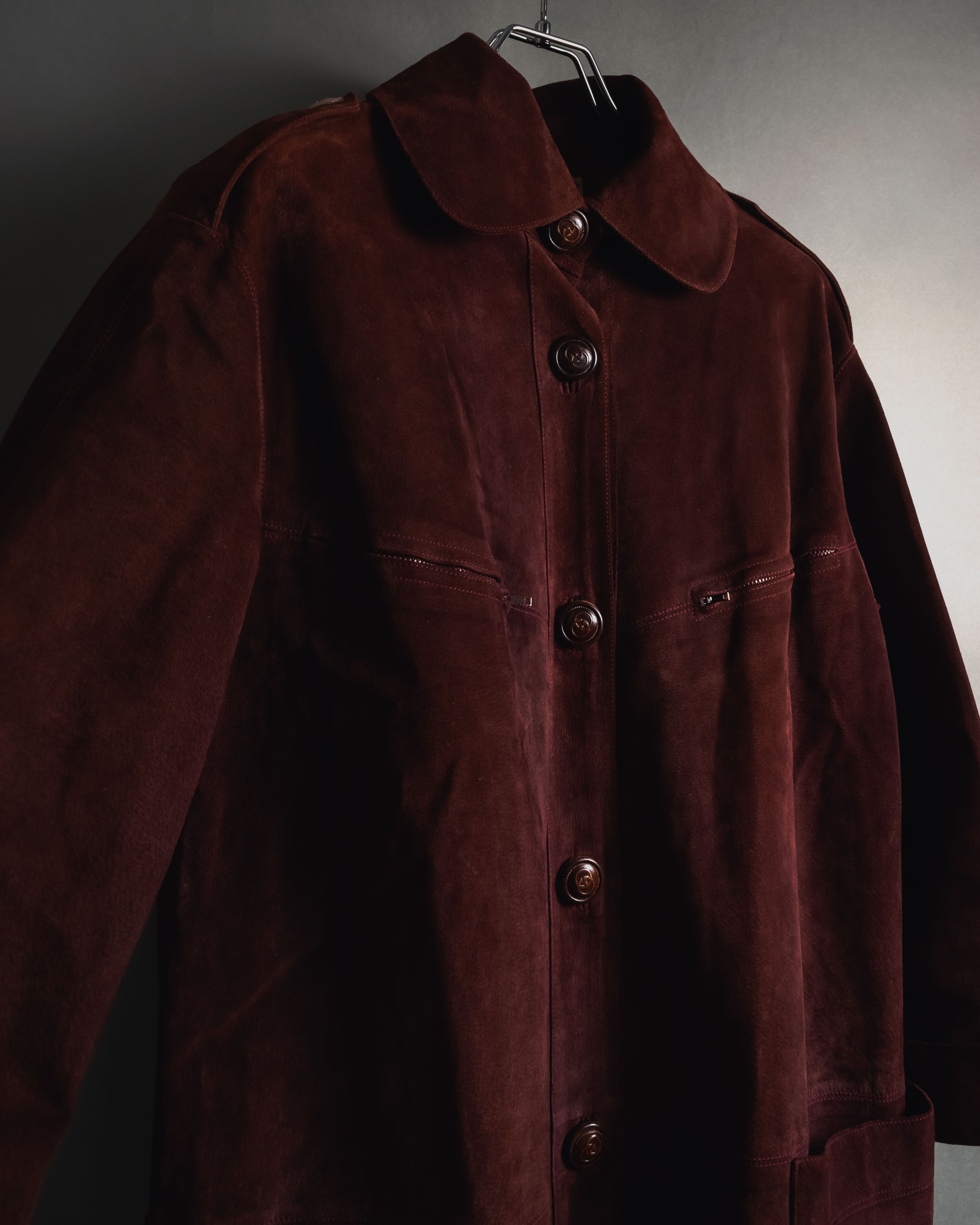 -SPECIAL- "GUCCI" 70’s Suede leather round collar coat