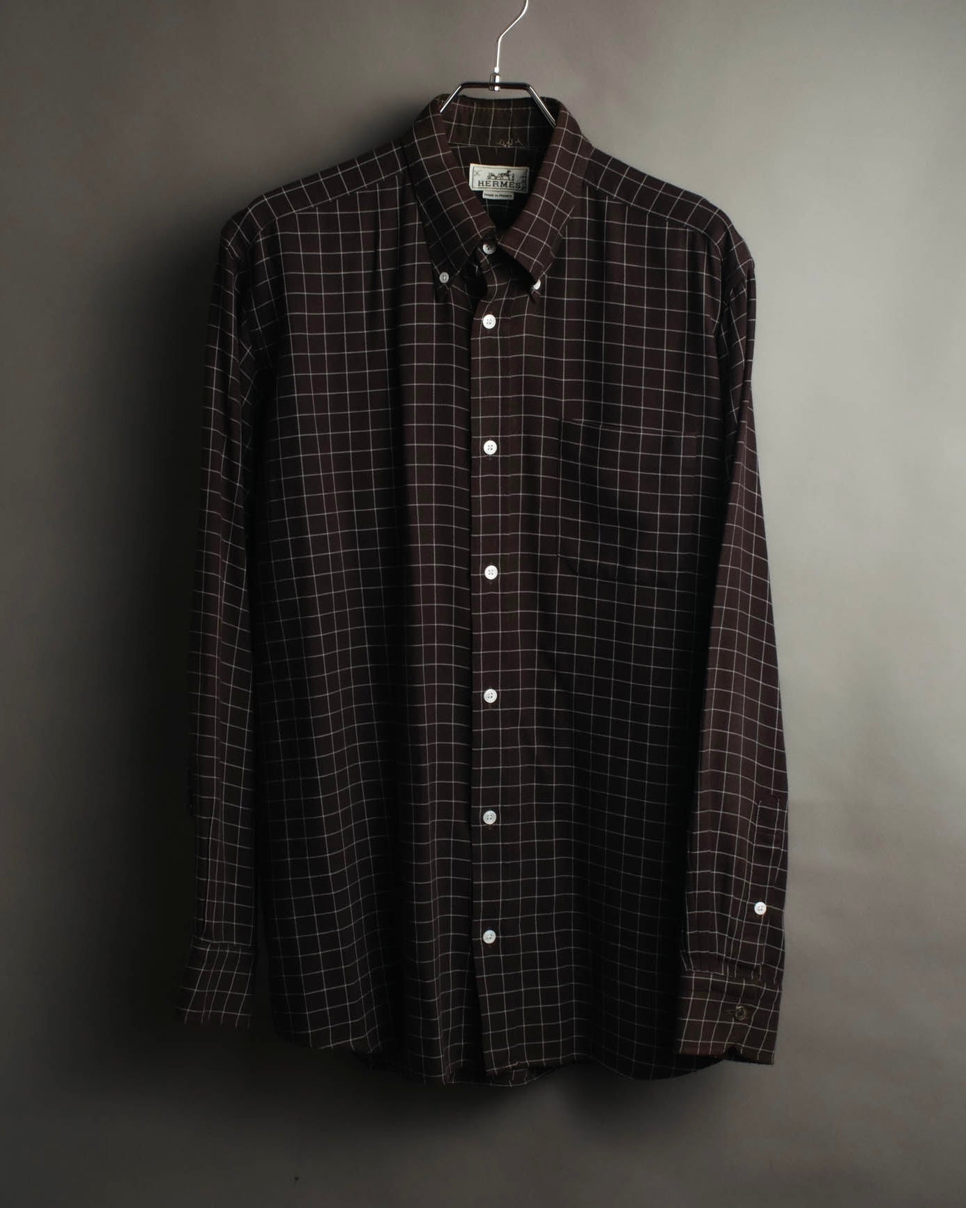 -SPECIAL- “HERMES” 90’s-00’s Windowpane checked sellier button shirt