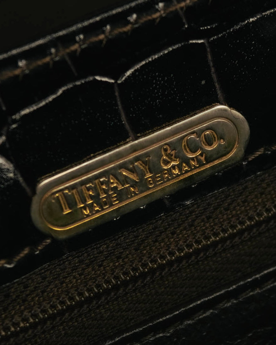 -SPECIAL- "TIFFANY & CO." 70's-80's Shiny crocodile top handle bag