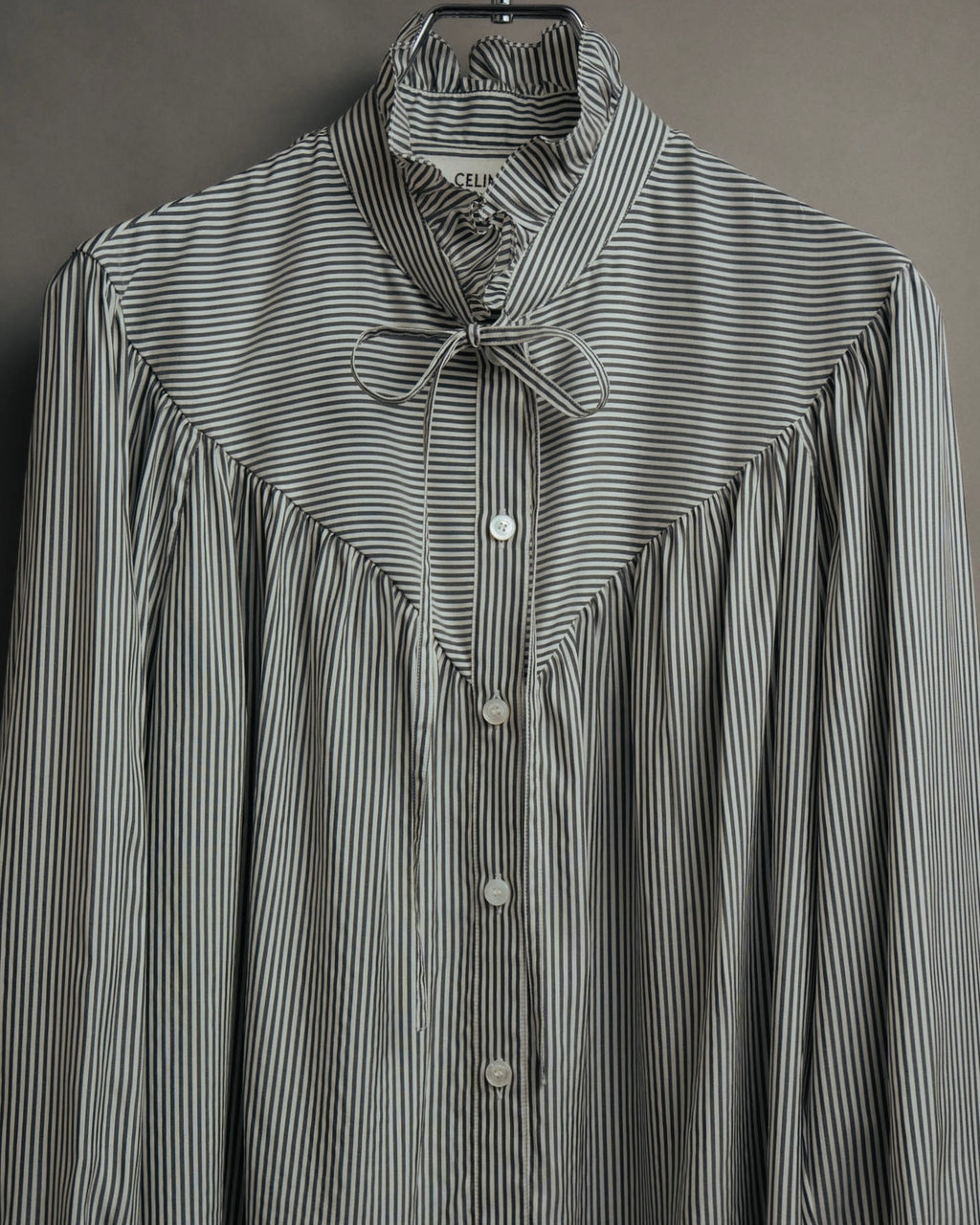 -SPECIAL- “CELINE” 2018’s silk striped ruffle bow blouse