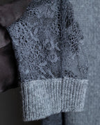 "VALENTINO" Floral lace cable knit docking design pullover