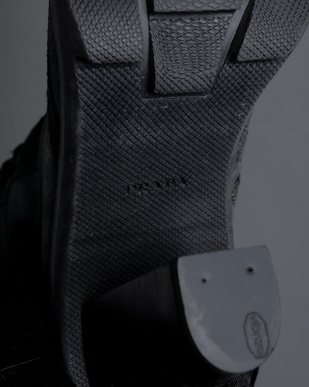 "PRADA" Military detail brushed leather lace-up long boots