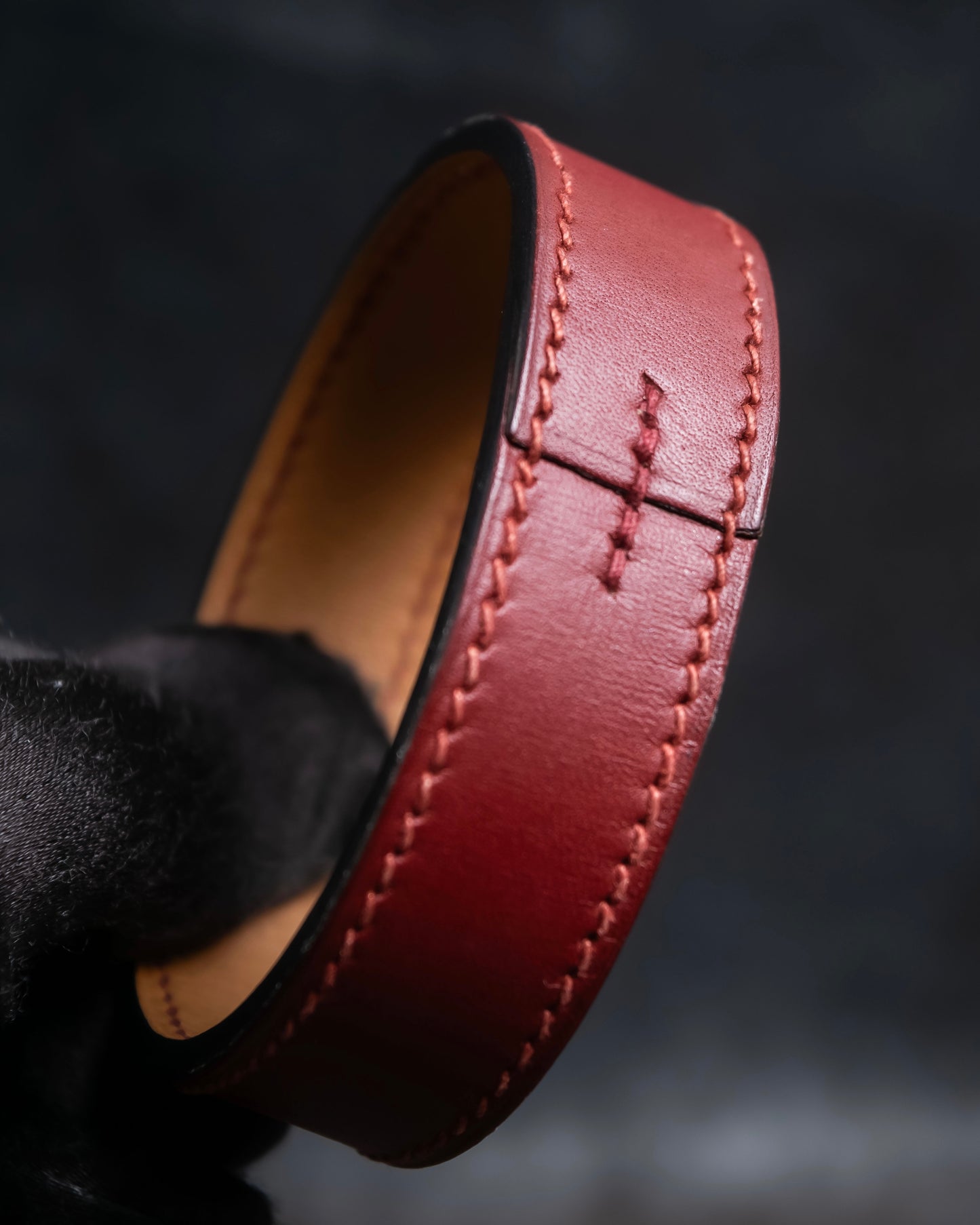 "HERMES" Margiela period burgundy leather bracelet