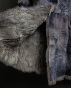 Fur switching design suede long coat