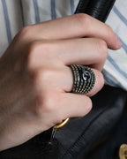 "CHANEL" 97AW Karl Lagerfeld double C logo rhinestone design ring