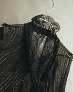 “PINKO” 2010’s Metallic striped lace georgette bow blouse