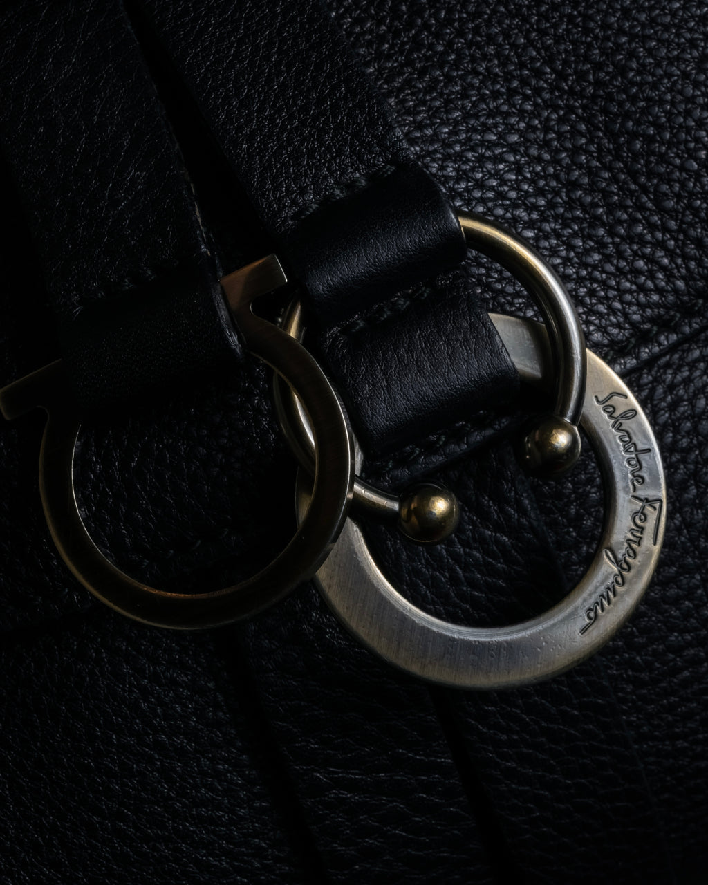 "Salvatore Ferragamo" Gancini reconstructed design shrink leather bag
