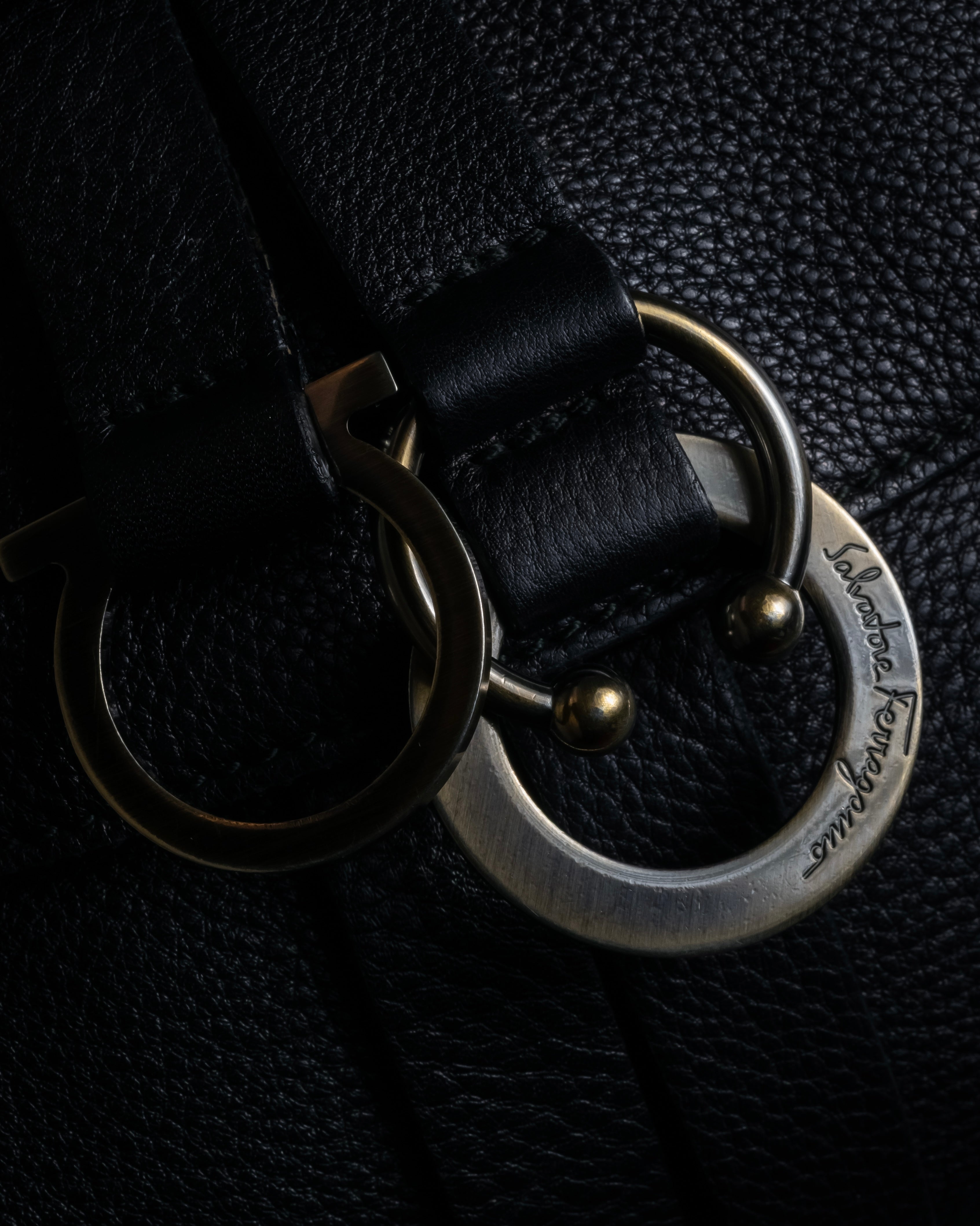 "Salvatore Ferragamo" Gancini reconstructed design shrink leather bag