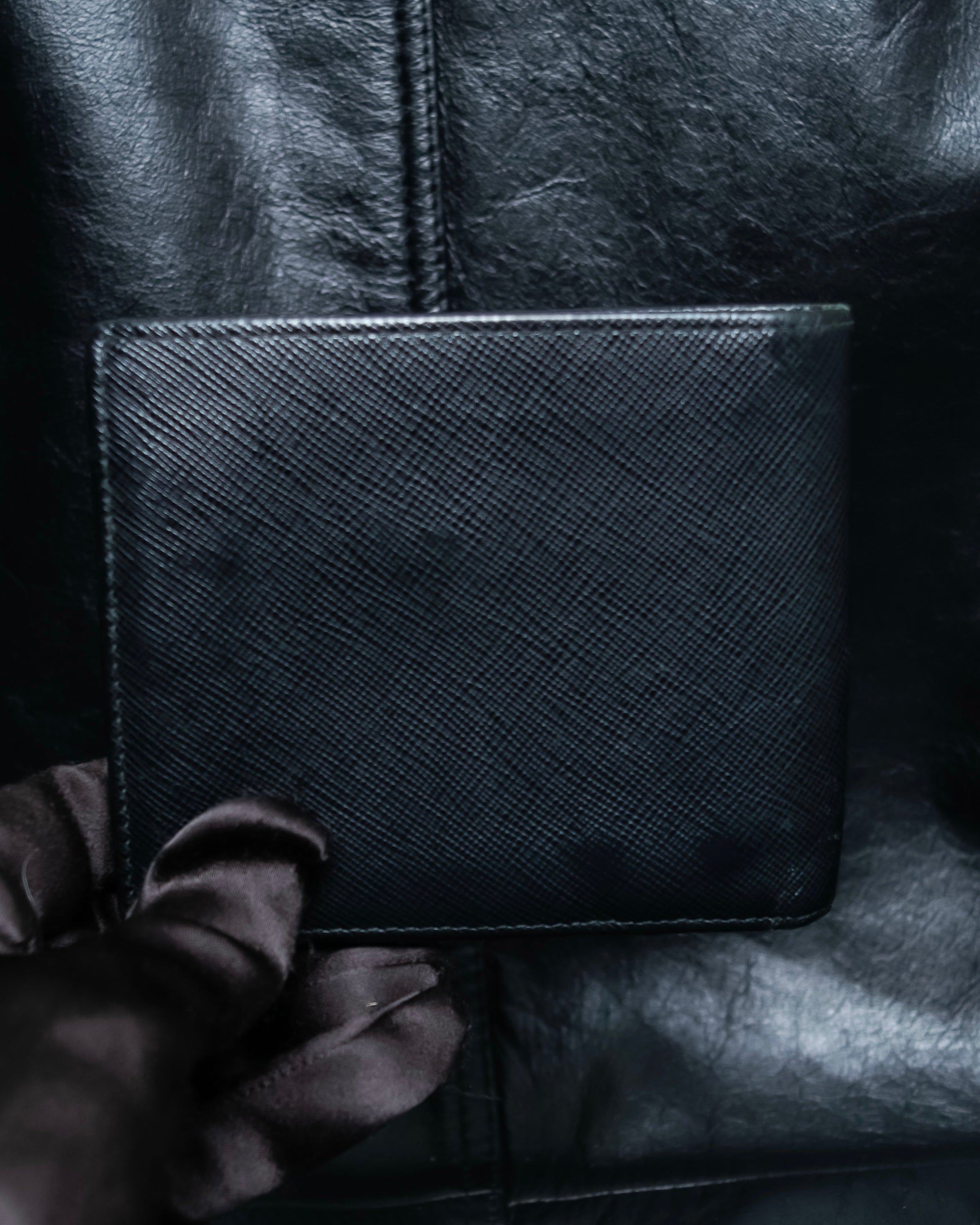 “Prada” Saffiano leather triangle logo wallet