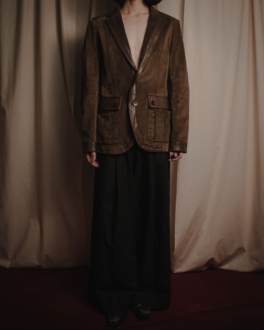 "GUCCI"Mid 2000s suede & smooth leather combination tailored jacket