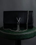 "VALENTINO" Textured leather V tassel chain shoulder bag