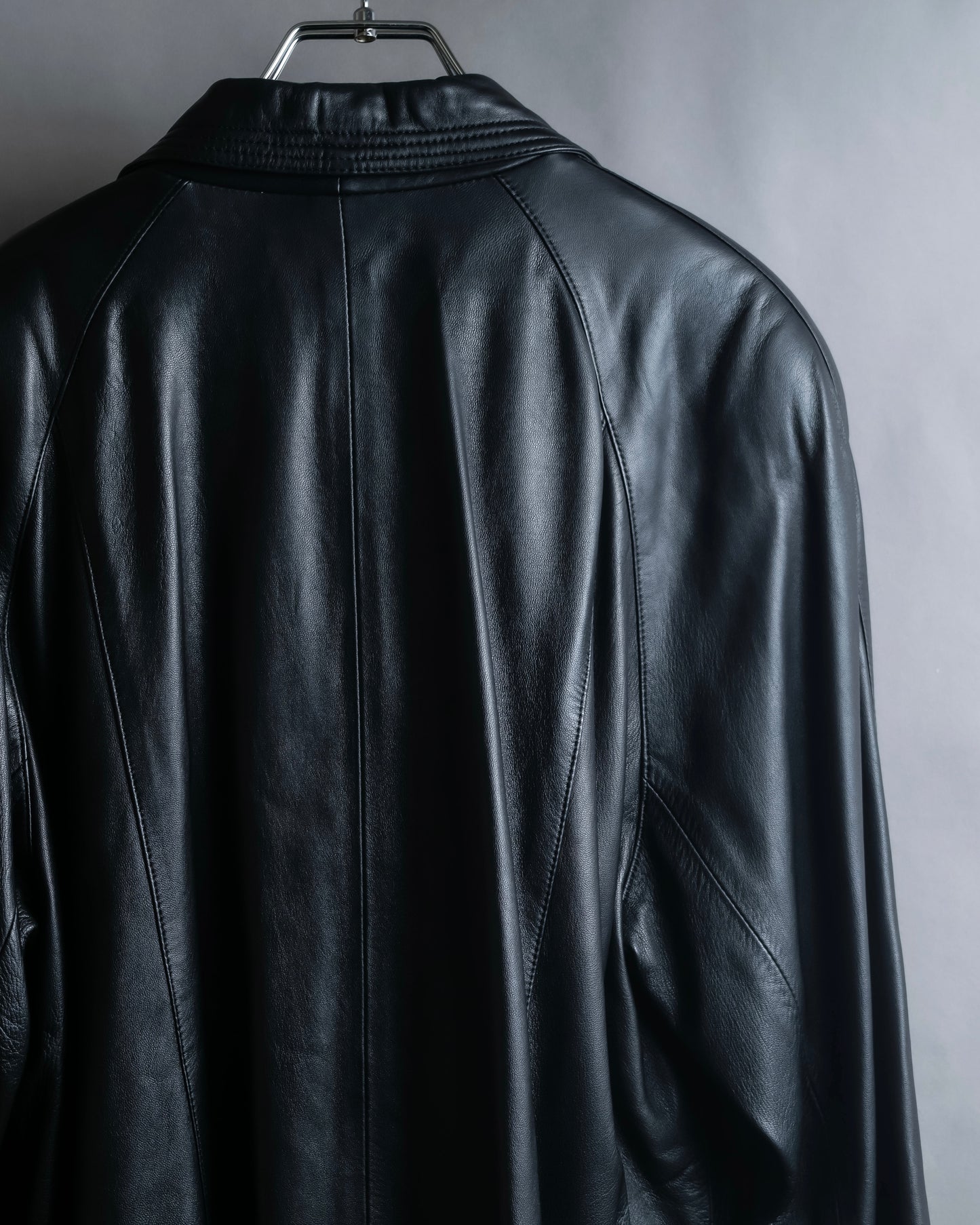 "PIERRE BALMAIN" Oversized double-breasted lamb leather tailored jacket