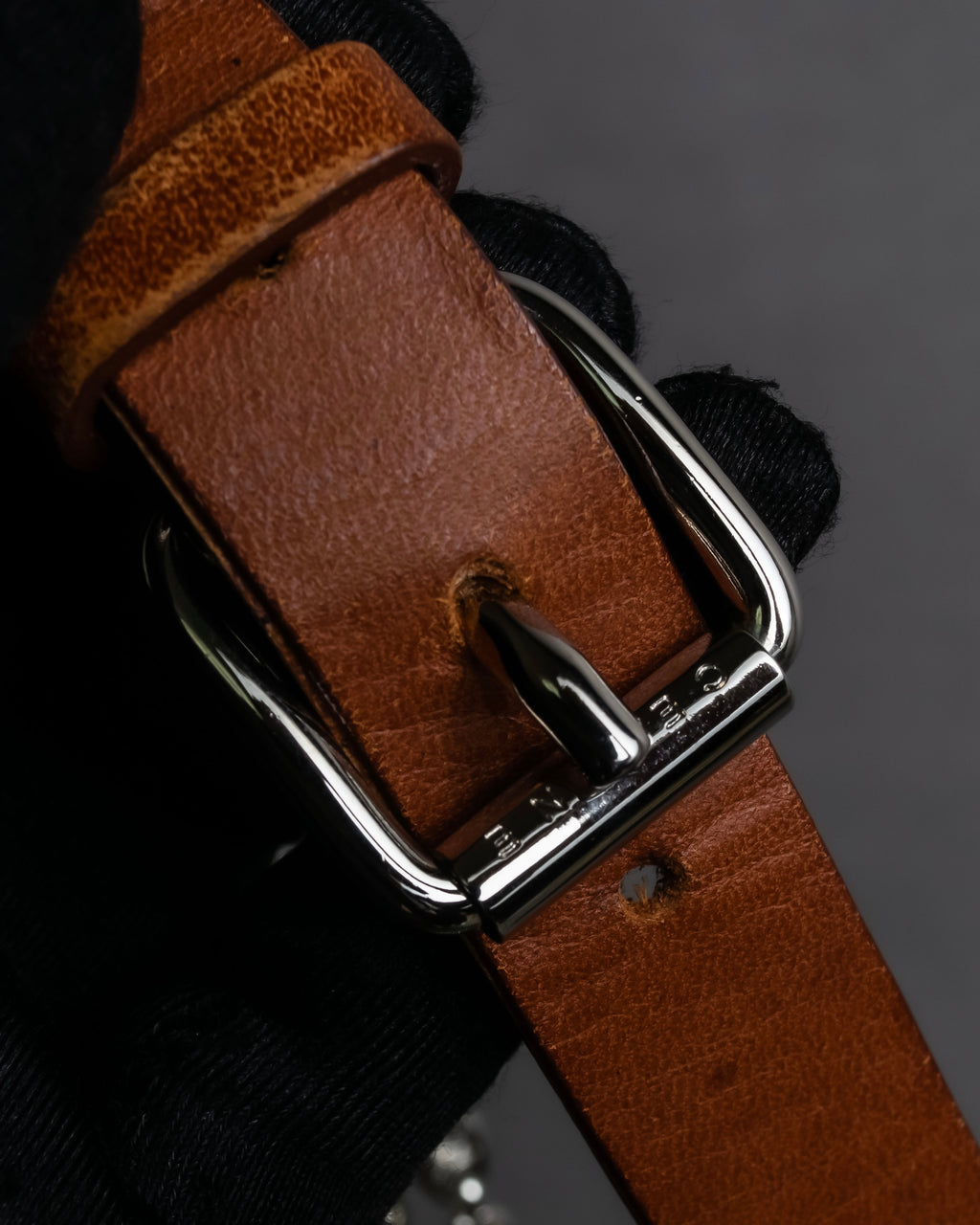 "CELINE" Oval link chain design leather combination belt