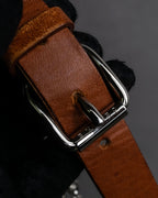 "CELINE" Oval link chain design leather combination belt