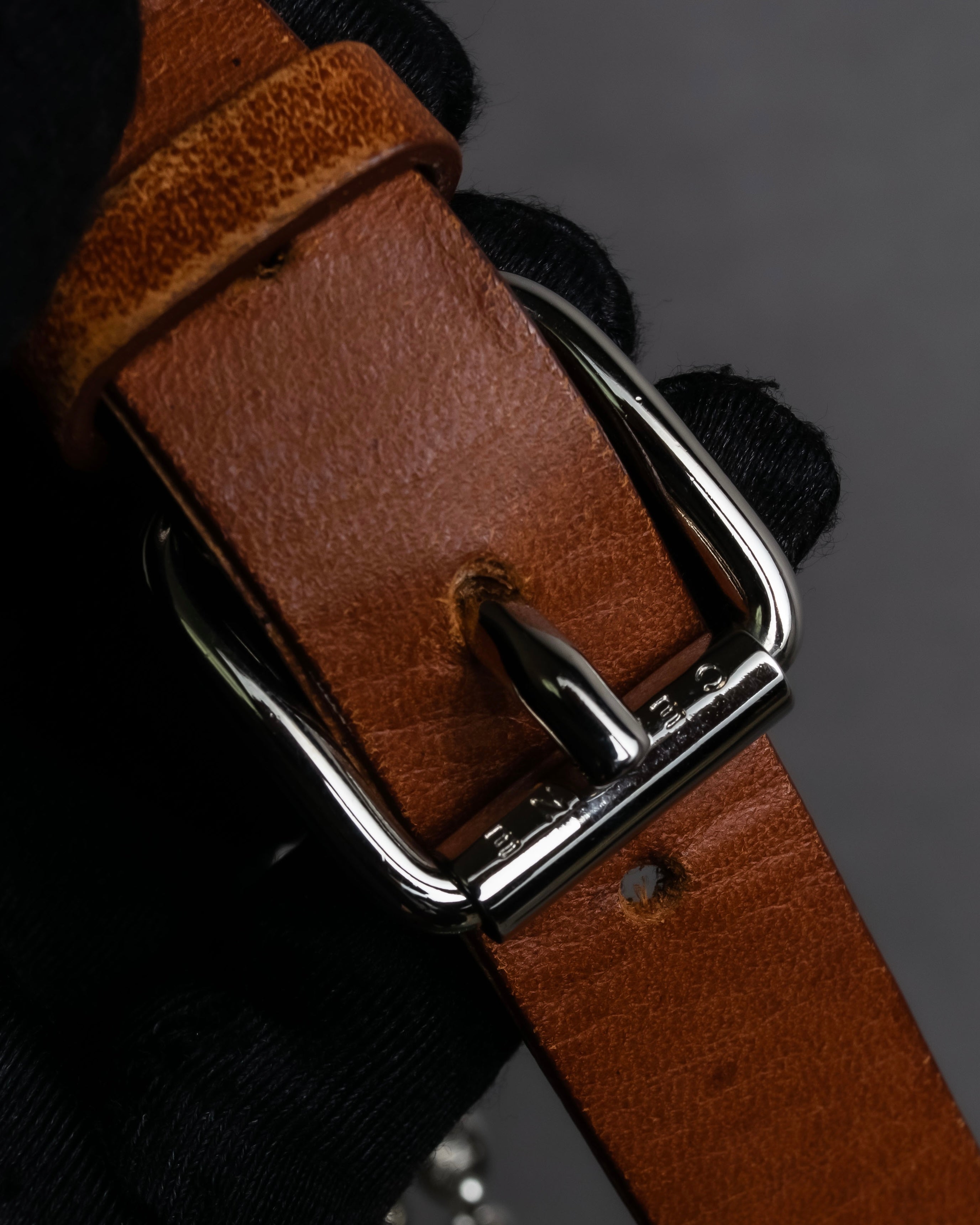 "CELINE" Oval link chain design leather combination belt