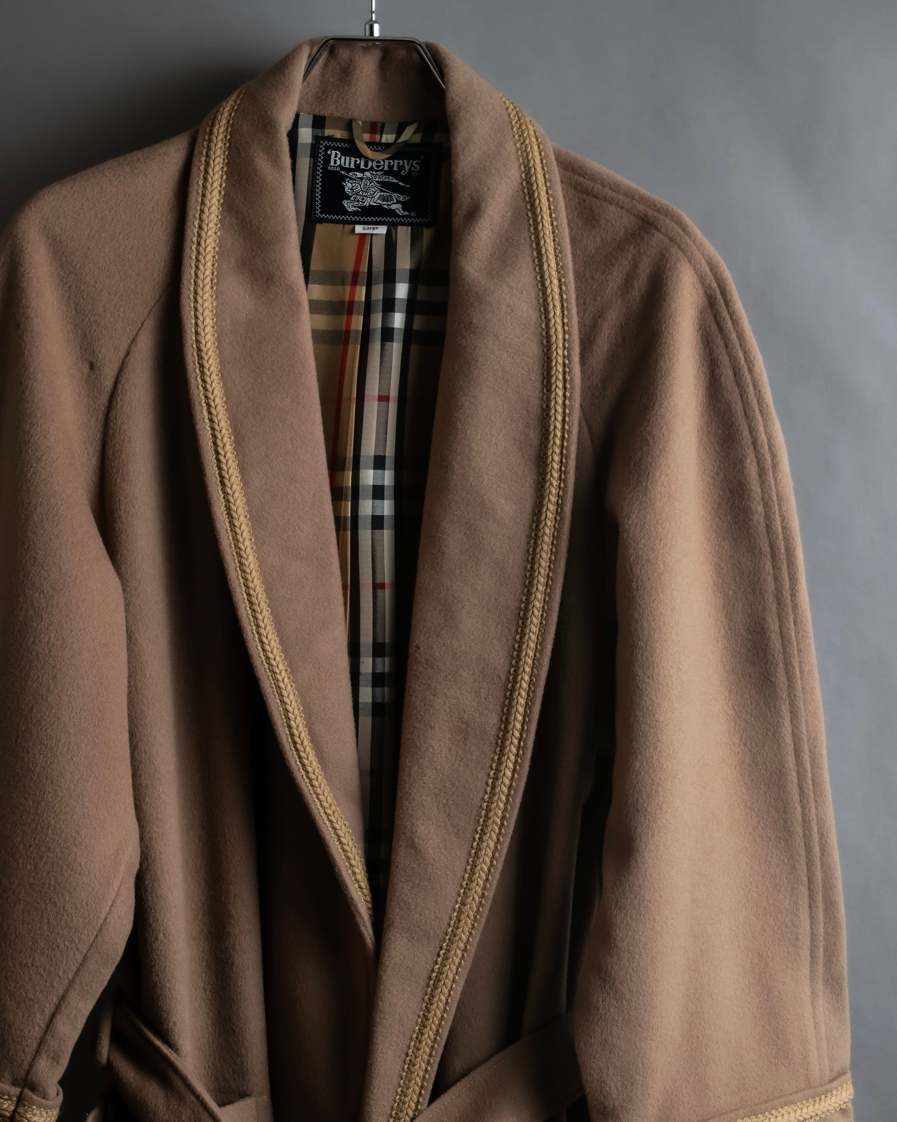 "BURBERRYS" Gold trim design belted gown coat