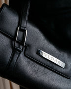 "BVLGARI" Horizontal form engraved logo leather bag